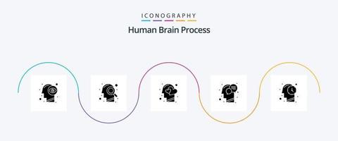 pacote de ícones do glifo 5 do processo do cérebro humano, incluindo conversa. humano. emoções. cabeça. humano vetor