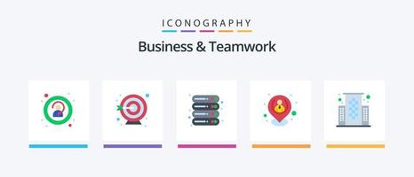pacote de ícones plana de 5 negócios e trabalho em equipe, incluindo negócios. recursos. escritório. localização. hora design de ícones criativos vetor