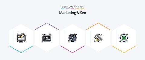 marketing e pacote de ícones de 25 linhas preenchidas de SEO, incluindo . estratégia. compactar. seo. SEO vetor