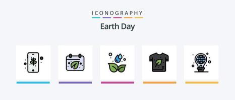 a linha do dia da terra encheu o pacote de 5 ícones, incluindo a terra. ambiente. Dia da Terra. ecologia. term. design de ícones criativos vetor