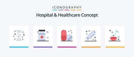 pacote de ícone plano de 5 ícones de hospital e conceito de saúde, incluindo . médico. medicamento. laboratório. assistência médica. design de ícones criativos vetor