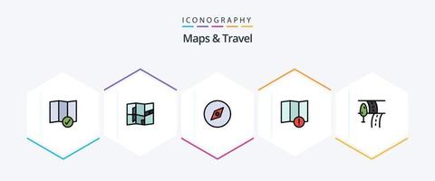 mapas e pacote de ícones de 25 linhas preenchidas de viagens, incluindo . . navegação. viagem. estrada vetor