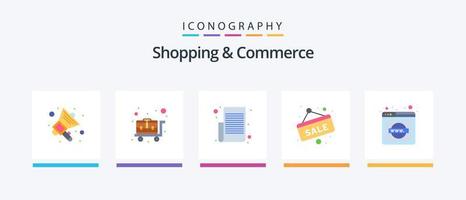 pacote de ícones de 5 planos de compras e comércio, incluindo site. explorador. lista de compras. etiqueta de venda. placa de venda. design de ícones criativos vetor