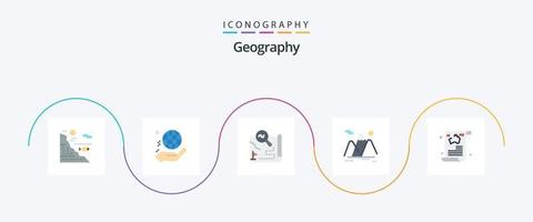 pacote de ícones de 5 planos de geografia, incluindo viagens. montanhas. mundo. procurar. viagem vetor