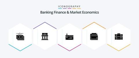 finanças bancárias e economia de mercado pacote de ícones de 25 glifos, incluindo finanças. banco. tribunal. conta. propriedade vetor