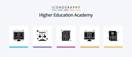 pacote de ícones do glifo 5 da academia, incluindo página. documento. calculadora. monitor. estudar. design de ícones criativos vetor