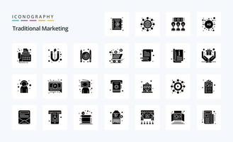 25 pacotes de ícones de glifo sólido de marketing tradicional vetor