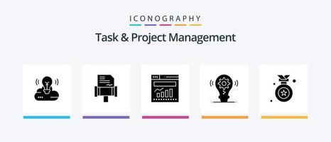 pacote de ícones de glifo 5 de gerenciamento de tarefas e projetos, incluindo equipamento. lâmpada . regras. Internet. design de ícones criativos vetor