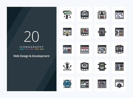 20 ícone preenchido de linha de design e desenvolvimento da web para apresentação vetor