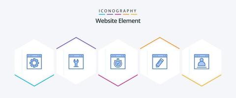 elemento do site 25 pacote de ícones azuis, incluindo login. navegador. cronômetro. gráfico. editar vetor