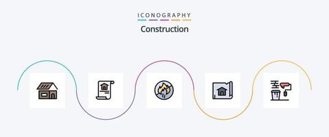 linha de construção cheia de pacote de ícones plana 5 incluindo pintura. casa. nenhum fogo. mapa. prédio vetor