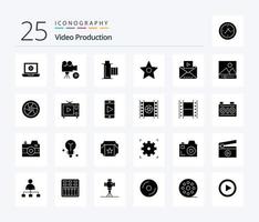 produção de vídeo 25 pacote de ícones de glifo sólido, incluindo marcador. carretel. filme . multimídia . filme vetor