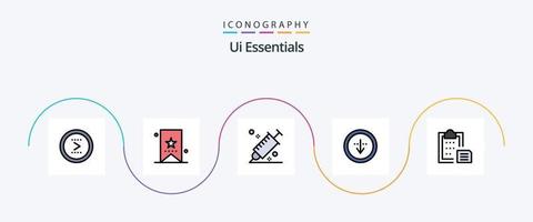 linha essencial da interface do usuário preenchida com 5 ícones planos, incluindo download. direção. marcação. ferramenta. projeto vetor