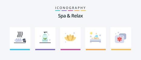 spa e relaxe o pacote de ícones planos 5, incluindo terapia. spa. spa. massagem. plantar. design de ícones criativos vetor