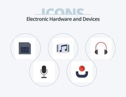 design de ícone do pacote de ícones planos de dispositivos 5. fones de ouvido. músicas. cartão. canção. meios de comunicação vetor