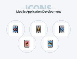 linha de desenvolvimento de aplicativos móveis cheia de ícones do pacote 5 design de ícones. aplicativos móveis. aplicativo. móvel. desbloquear. móvel vetor