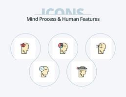 processo mental e linha de recursos humanos cheia de ícones pack 5 design de ícones. pensamento. cabeça. teoria. mente. humano vetor