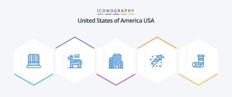 Pacote de ícones azul EUA 25, incluindo festividade. celebração. prédio. feriado. festividade vetor