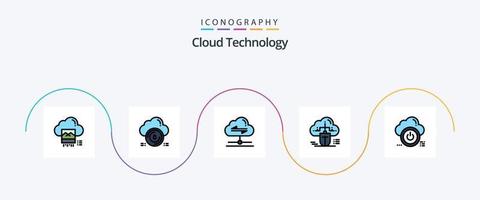 linha de tecnologia de nuvem cheia de pacote de ícones de 5 planos, incluindo online. nuvem. nuvem. rato. enviar vetor