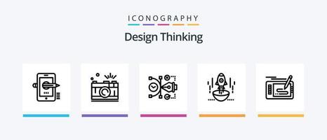 pacote de ícones da linha 5 do design thinking, incluindo arquivo. camadas. ideia. multimídia. tutorial. design de ícones criativos vetor