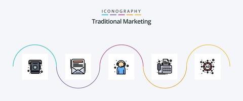 linha de marketing tradicional preenchida com 5 ícones planos, incluindo marketing. dispositivo. cliente. fax. conexão vetor
