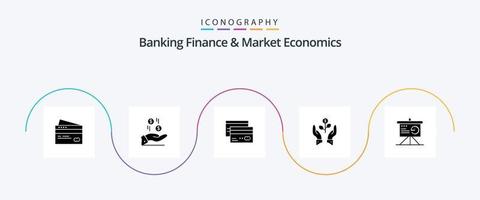 finanças bancárias e pacote de ícones de glifo 5 de economia de mercado, incluindo crédito. cartão. mão. bancário. caridade vetor
