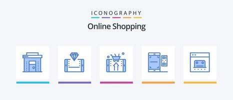 pacote de ícones azul 5 de compras on-line, incluindo finanças. bancário. compras. namorados. Varredura. design de ícones criativos vetor