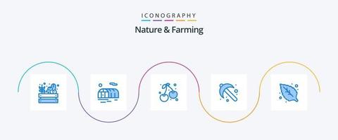 natureza e agricultura pacote de ícones azul 5 incluindo folha. ambiente. cereja. ferramenta. jardinagem vetor