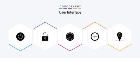 interface do usuário pacote de ícones de 25 glifos, incluindo localização. mais. senha segura. interface. não vetor