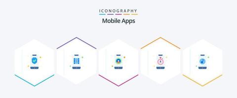aplicativos móveis 25 pacote de ícones planos, incluindo aplicativo. móvel. móvel. relógio. alarme vetor