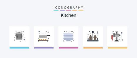 pacote de ícones de cozinha plana 5 incluindo . carne. placa. manual. cozinha. design de ícones criativos vetor