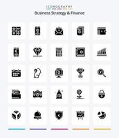 estratégia de negócios criativos e finanças 25 glifo pacote de ícones preto sólido como arquivo.. dinheiro. correspondência. dinheiro vetor