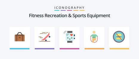 Recreação de fitness e equipamento esportivo Flat 5 Icon Pack incluindo corda. pular. skate. atividade. batimento cardiaco. design de ícones criativos vetor