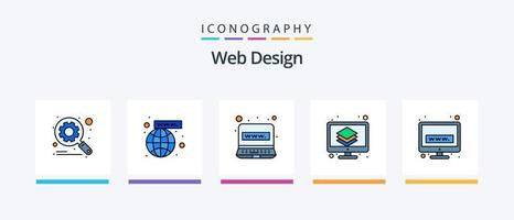 linha de design web cheia de 5 ícones incluindo . Internet. desenho em cubo. conexão. layout. design de ícones criativos vetor