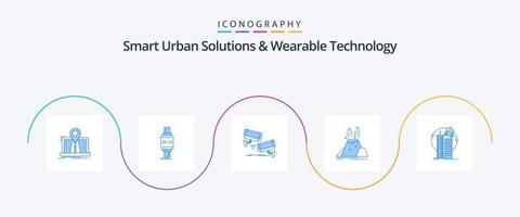 soluções urbanas inteligentes e pacote de ícones azul 5 de tecnologia vestível, incluindo erupção. tecnologia. maçã. vigilância. Câmera vetor