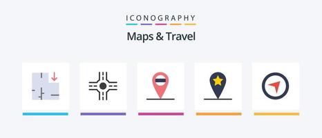 mapas e pacote de ícones de 5 planos de viagem, incluindo . direção... design de ícones criativos vetor