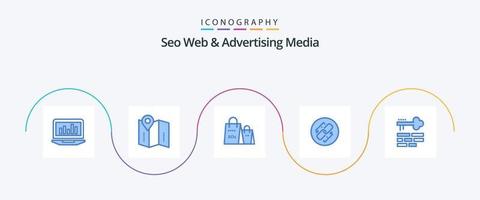 web seo e pacote de ícones azul 5 de mídia publicitária, incluindo url. link. localização. compras. bolsa vetor