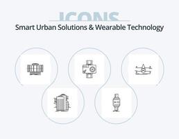 soluções urbanas inteligentes e design de ícone de linha de tecnologia vestível pack 5 ícones. cérebro. sousveillance. tecnologia. conceito. onipresente vetor