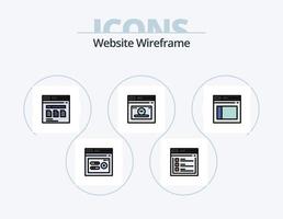 linha de wireframe do site cheia de ícones do pacote 5 design de ícones. arquivo. rede. local na rede Internet. seguro. página vetor