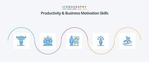 produtividade e habilidades de motivação empresarial azul 5 pacote de ícones incluindo negócios. conexão. vencedores. habilidades. homem de negocios vetor