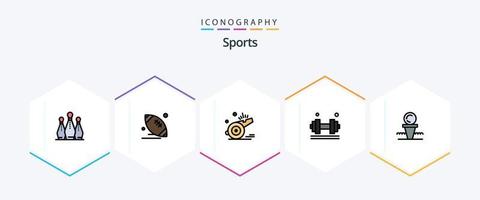 pacote de ícones de 25 linhas preenchidas de esportes, incluindo exercícios. haltere. esporte. jogo. juiz vetor