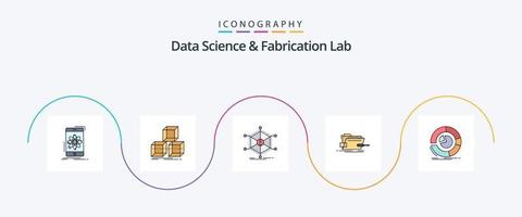 linha de laboratório de ciência de dados e fabricação preenchida com 5 ícones planos, incluindo tecnologia. reparar. caixa. caixa. Informação vetor
