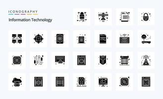 25 pacote de ícones de glifo sólido de tecnologia da informação vetor