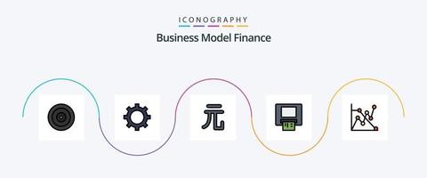 linha de finanças cheia de pacote de ícones de 5 planos, incluindo . yuan. gráfico. análise vetor