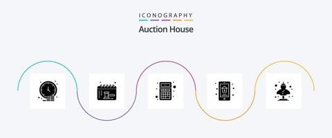 pacote de ícones de glifo 5 de leilão, incluindo propriedade. leilão. equilíbrio. venda on-line. calculadora vetor