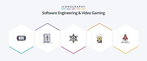 engenharia de software e jogos de vídeo 25 pacote de ícones de linha preenchida, incluindo esporte. prêmios. linguagem. jogando. jogo vetor