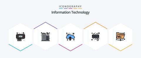 pacote de ícones de 25 linhas preenchidas de tecnologia da informação, incluindo . rede. carregar. Internet. rato vetor