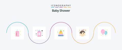 pacote de ícones plano 5 para chá de bebê, incluindo . balão. pirâmide. coisas de bebê. garota vetor