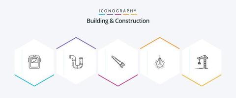 pacote de ícones de 25 linhas de construção e construção, incluindo ideia. luz. ferramentas. ferramentas. pediu vetor