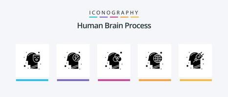 pacote de ícones do glifo 5 do processo do cérebro humano, incluindo cabeça. humano. criatividade. cabeça. terra. design de ícones criativos vetor